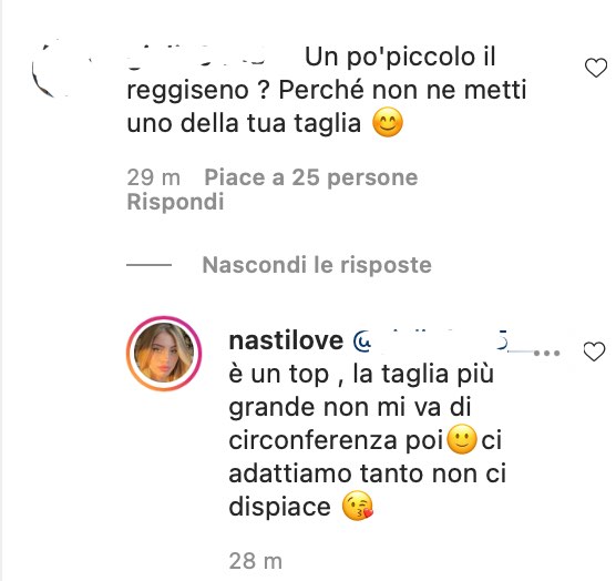 Chiara Nasti risponde al commento