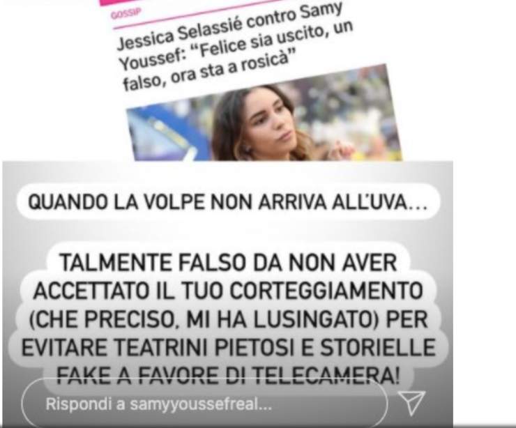 La risposta di Samy (Instagram stories)