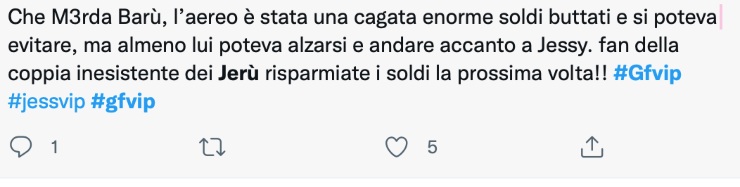 Telespettatori contro Barù GF Vip (Twitter)