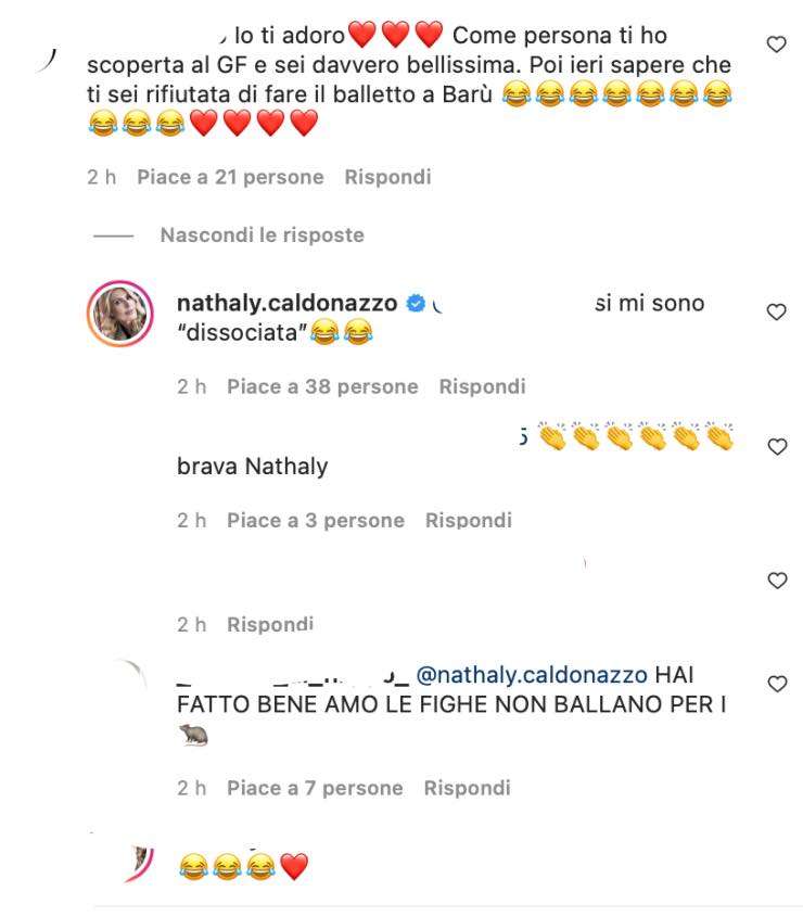Nathaly Caldonazzo commenti Instagram