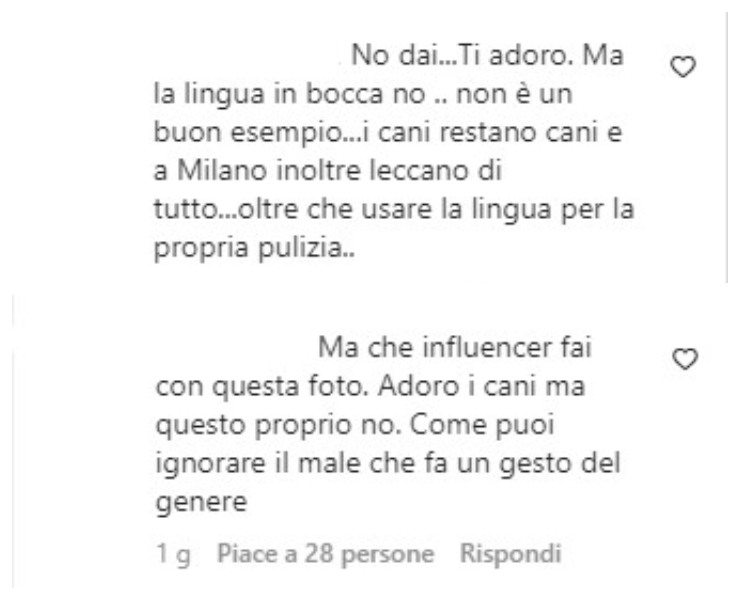 Chiara commenti Instagram