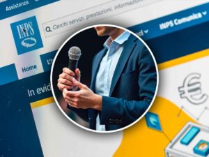 sito inps e una persona con il microfono