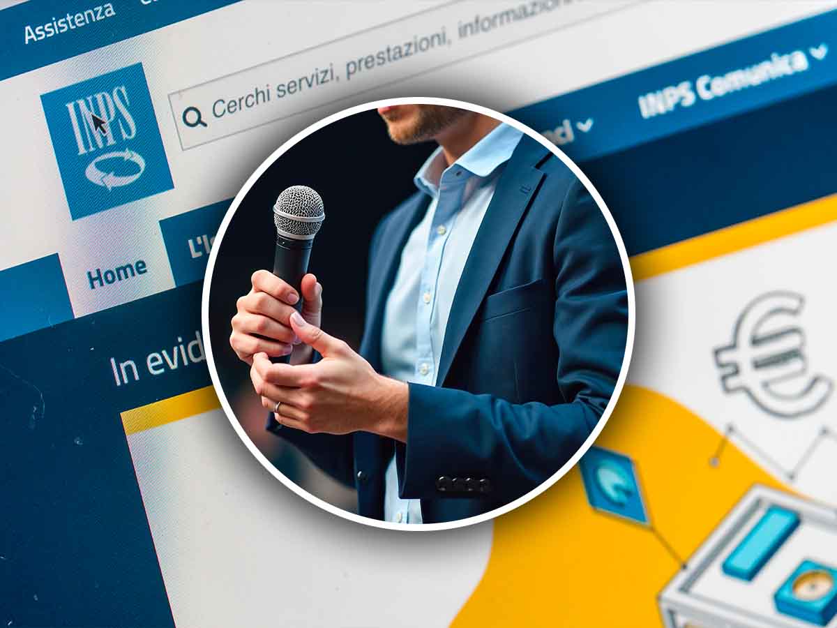 sito inps e una persona con il microfono