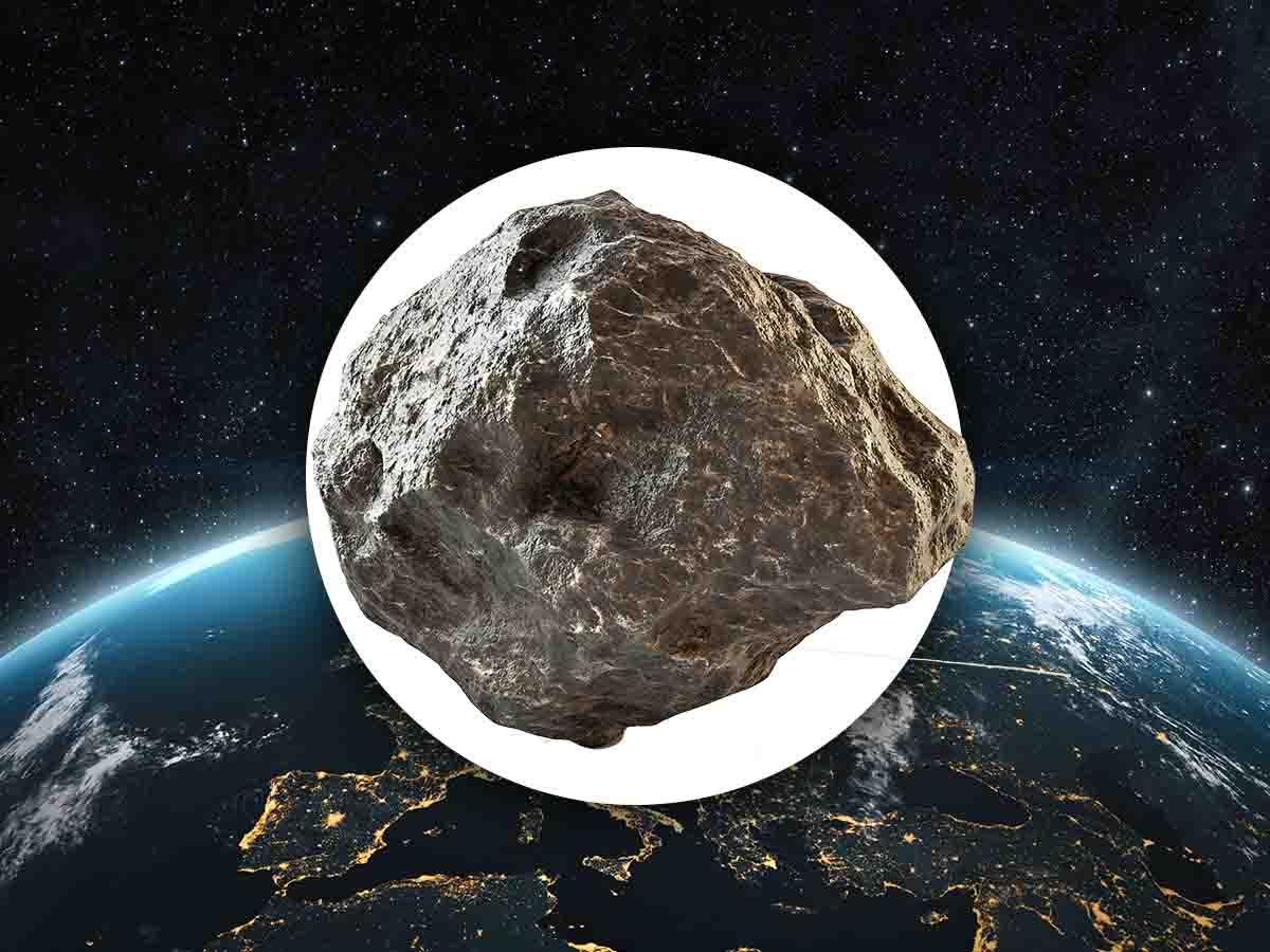 Meteorite e vista del pianeta Terra