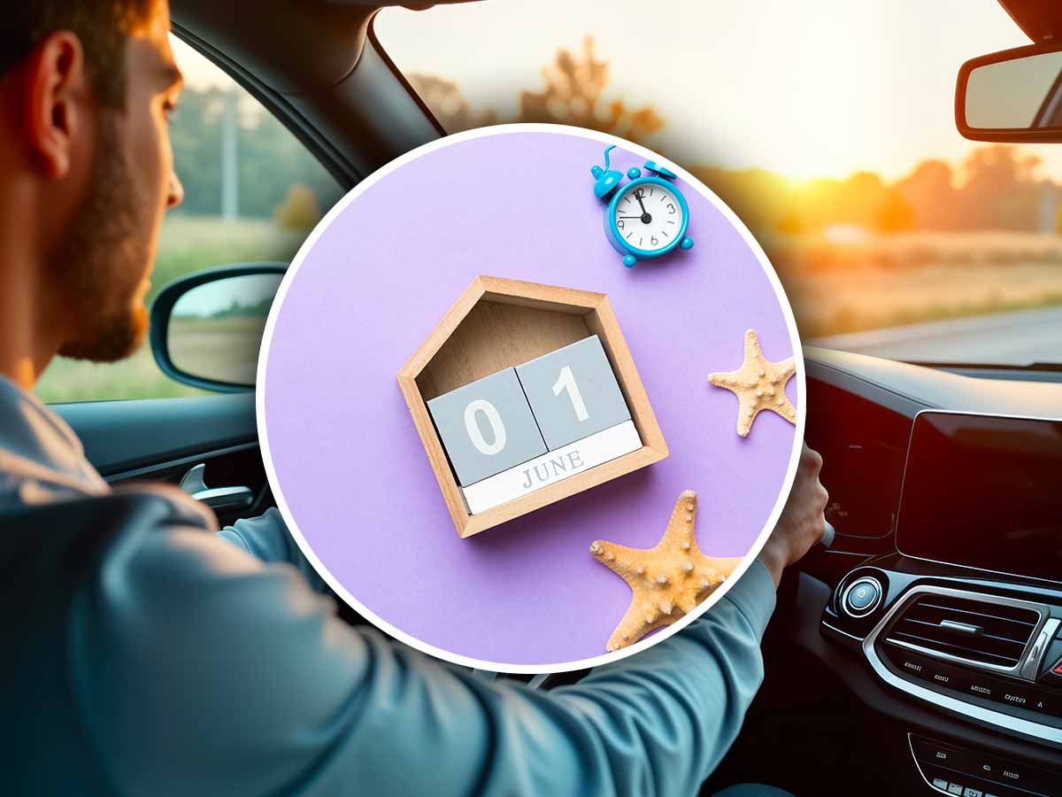 persona in auto e nel cerchietto una data