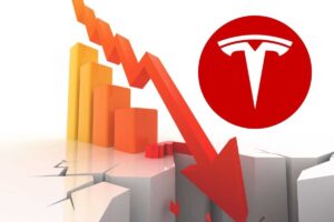 logo tesla e grafico crollo
