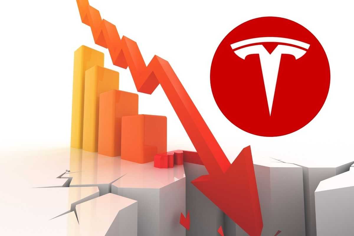 logo tesla e grafico crollo