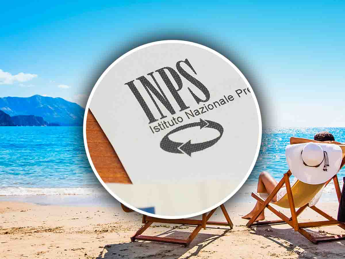 gente al mare e nel cerchietto e la lettera dell'inps